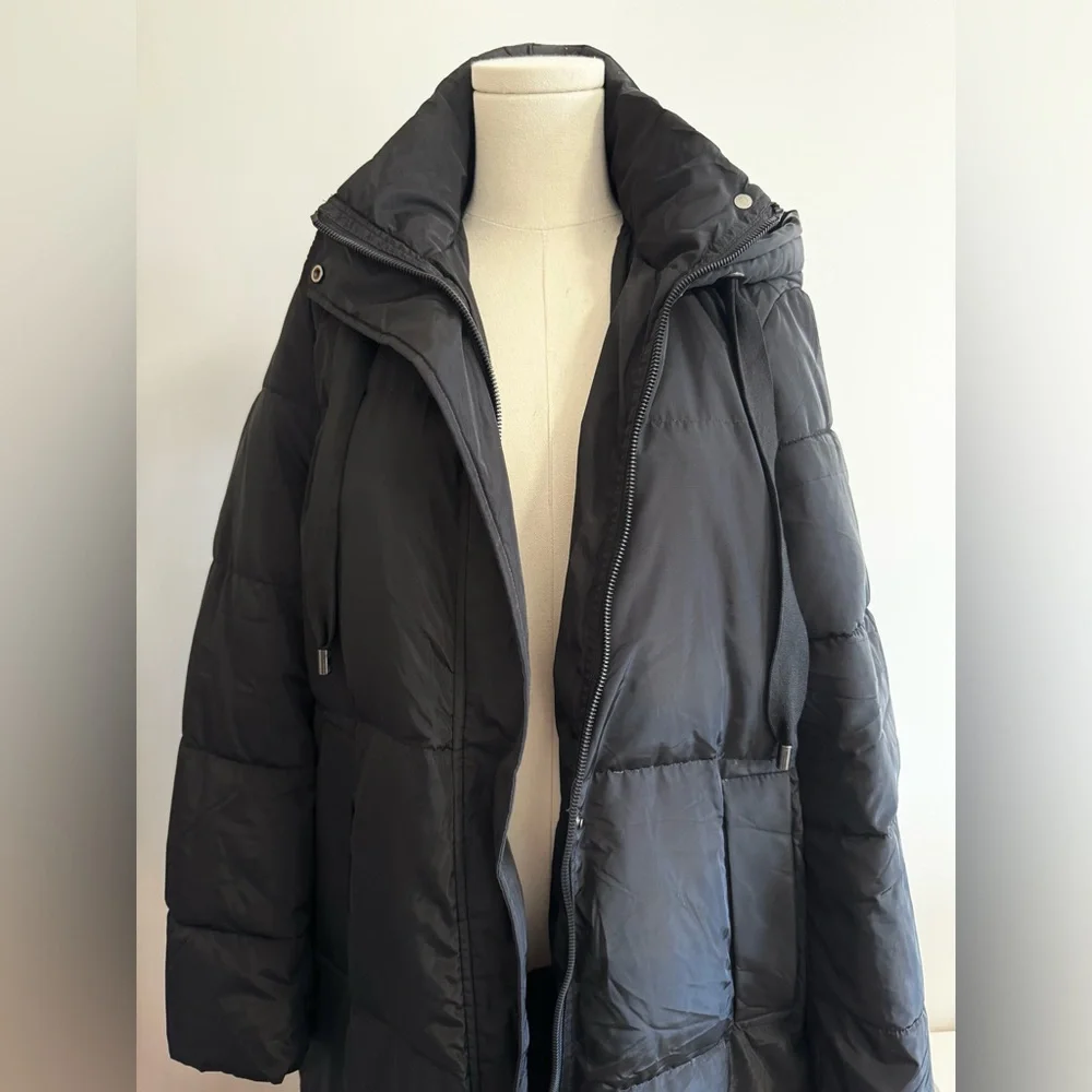 Zara Women's Black Long Down Hooded Puffer Coat - Water/Wind Res - Size: M - Picture 6 of 14